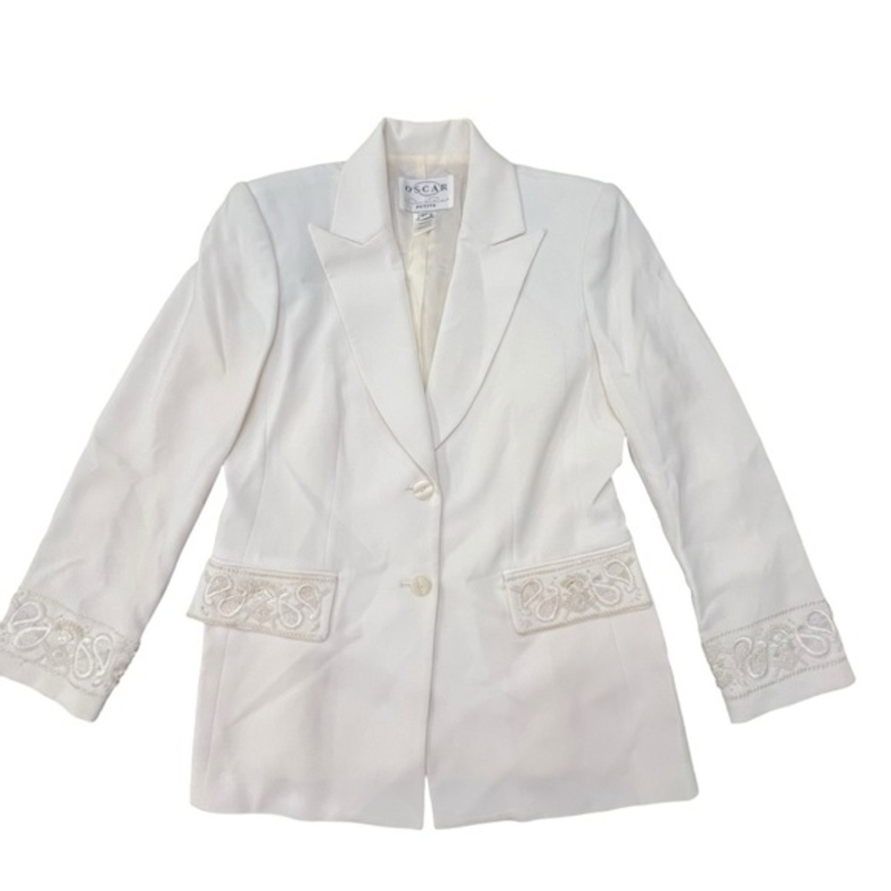Oscar De La Renta Ivory Beaded Embroidered Jacket Blazer 6 Petite Wedding Formal